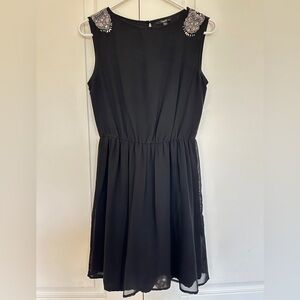 Zara Black Dress with Silver Embellishments - Size S